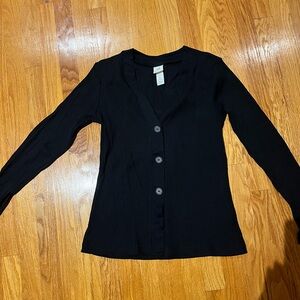 Black Ribbed Button-Up Cardigan